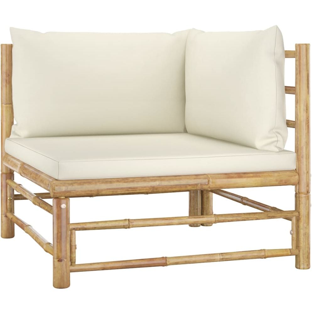 Vidaxl Garden Corner Sofa With Cream White Cushions Bamboo Vidaxl Garden Corner Sofa With Cream White Cushions Bamboo