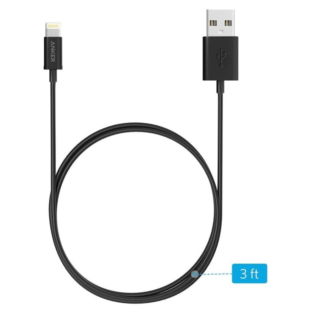 Anker MFI USB To Lightning Round Cable 0.9m Black