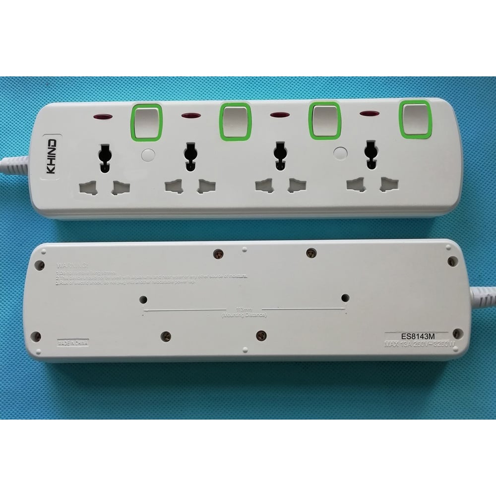 Universal Extension/trailing Socket 4way 5 Meter Fire Retardant Body Neon Indicator Molded 13a Plug 250v Ac  Es8143m5m