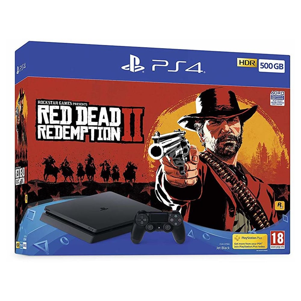 Sony PS4 Slim Gaming Console 500GB Black With Red Dead Redemption II Game Bundle