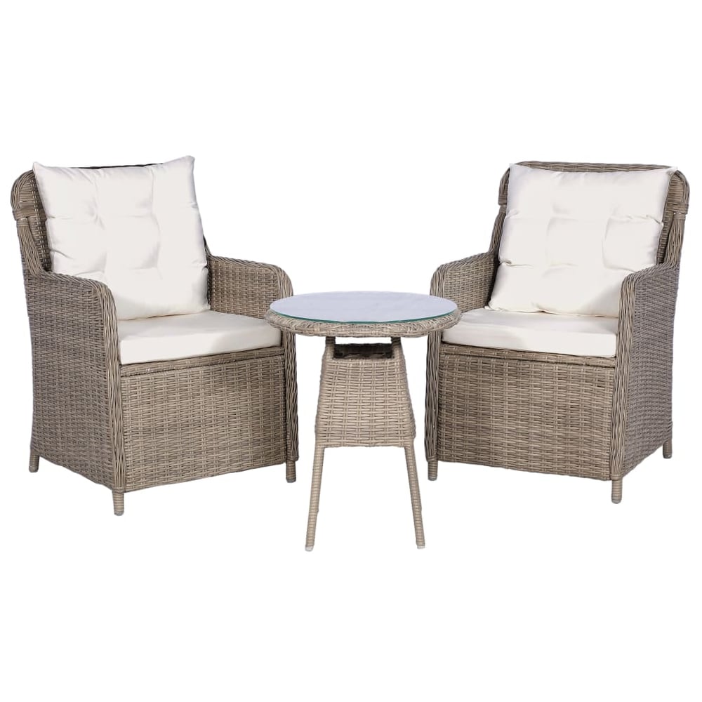 Vidaxl 3 Piece Bistro Set With Cushions And Pillows Poly Rattan Brown Vidaxl 3 Piece Bistro Set With Cushions And Pillows Poly Rattan Brown