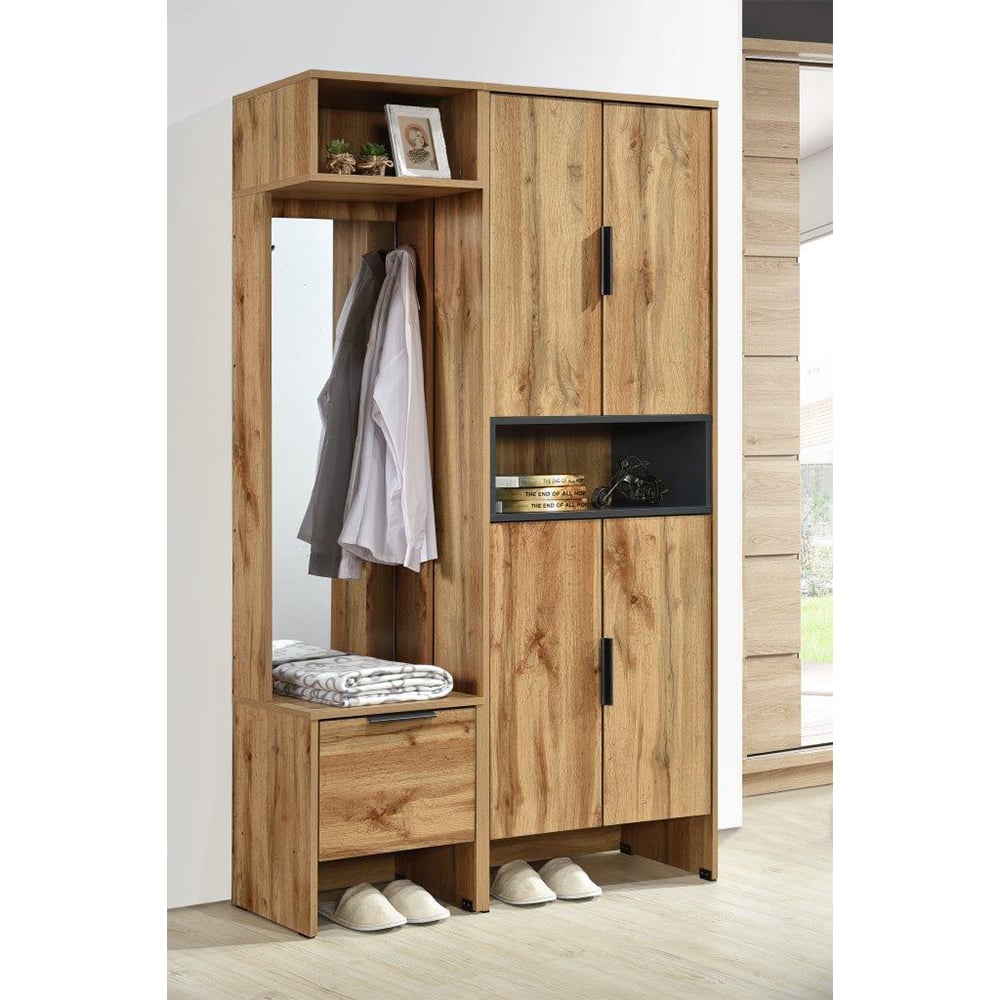 Danube - Chandler Shoe Cabinet With Mirror Stand-woton / Dark Grey Danube - Chandler Shoe Cabinet With Mirror Stand-woton / Dark Grey