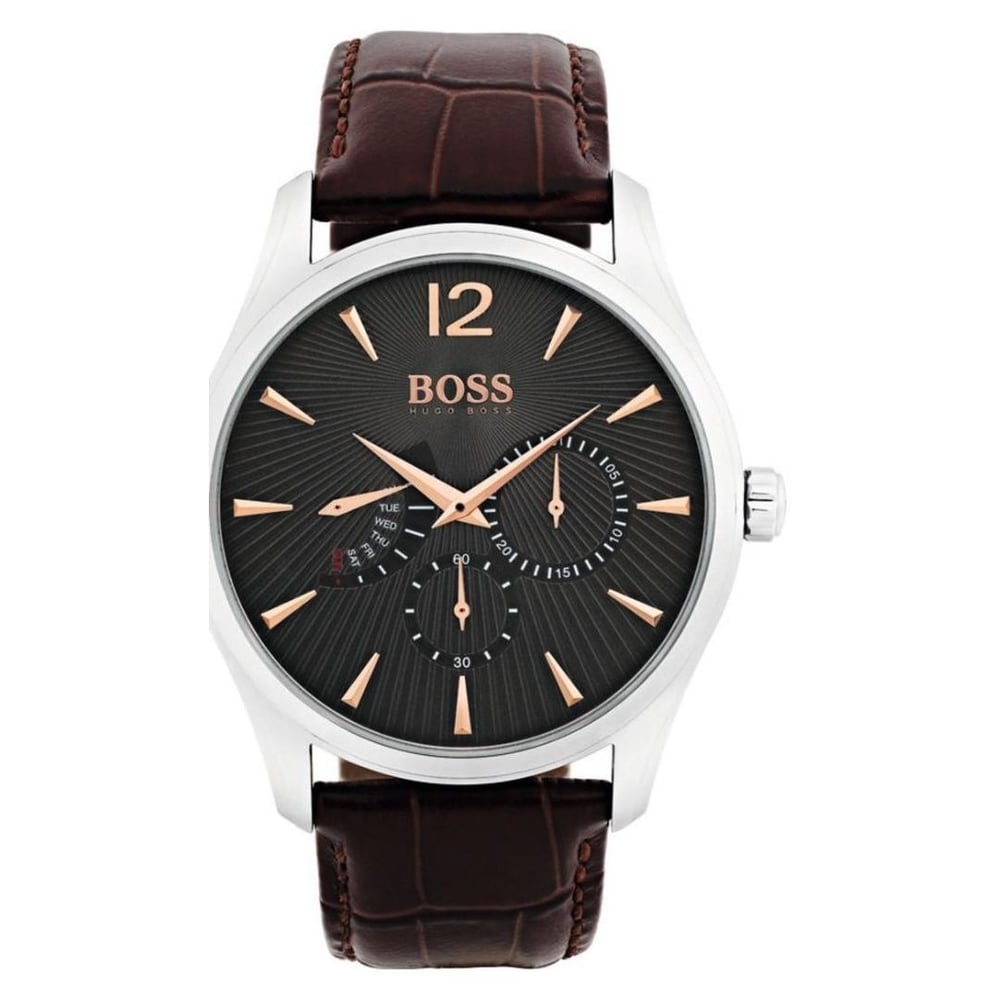 Hugo Boss Commander Watch For Men with Brown Leather Strap