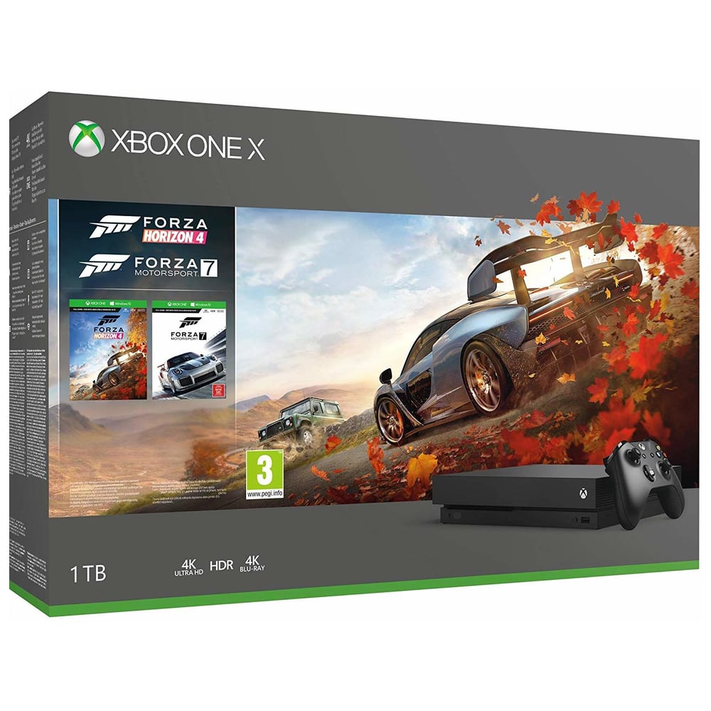 Microsoft Xbox One X Console 1TB Black With Wireless Controller + Forza Horizon 4 + Forza Motorsport 7 DLC Bundle