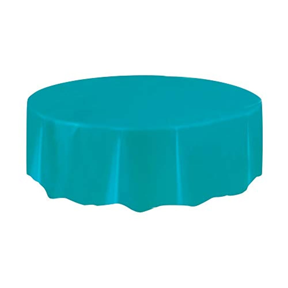 Unique Industries Round Teal Plastic Tablecloth, 84