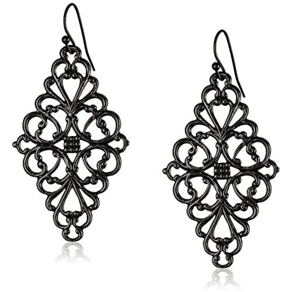1928 Jewelry Black-Tone Filigree Diamond Drop Earrings