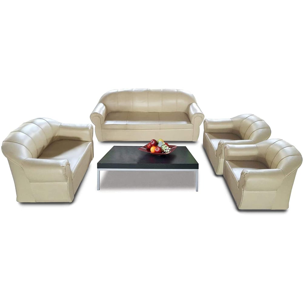 MAB Modern 7 Seat Faux Leather Sofa Couch Set for Living Room, Beige MAB Modern 7 Seat Faux Leather Sofa Couch Set for Living Room, Beige