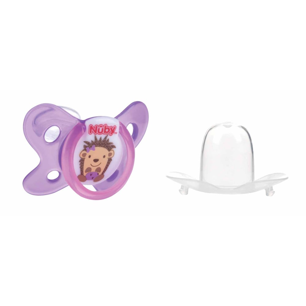 Nuby Butterfly Oval Soother/Pacifier From 0 - 6 Months,(1pc soother + 1 re-usable cover) - Hedgedog Nuby Butterfly Oval Soother/Pacifier From 0 - 6 Months,(1pc soother + 1 re-usable cover) - Hedgedog