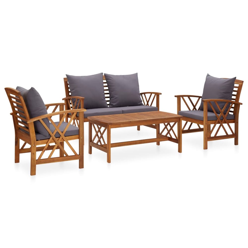 vidaXL 4 Piece Garden Lounge Set with Cushions Solid Acacia Wood