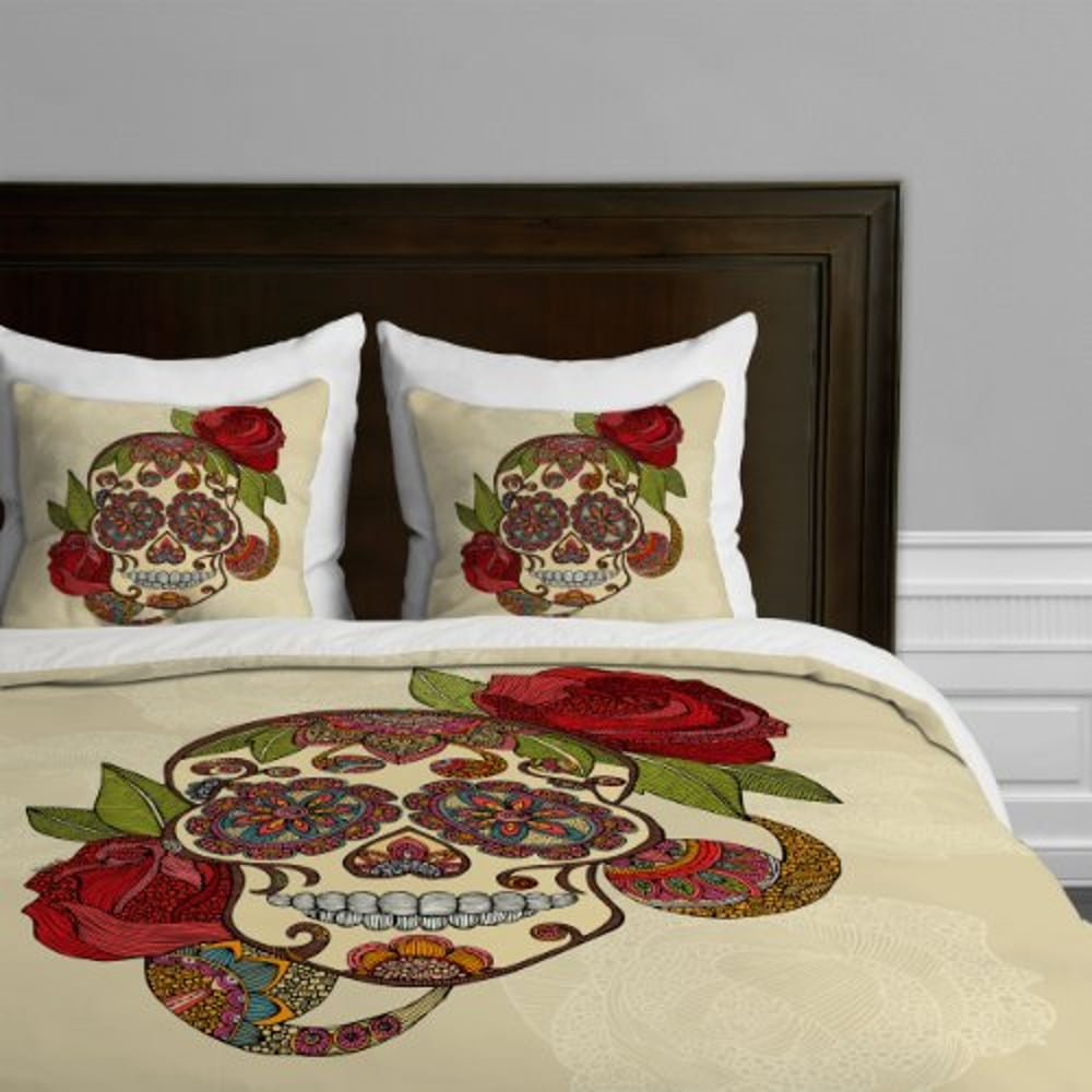 Deny Designs Valentina Ramos Sugar Skull Duvet Cover, Queen