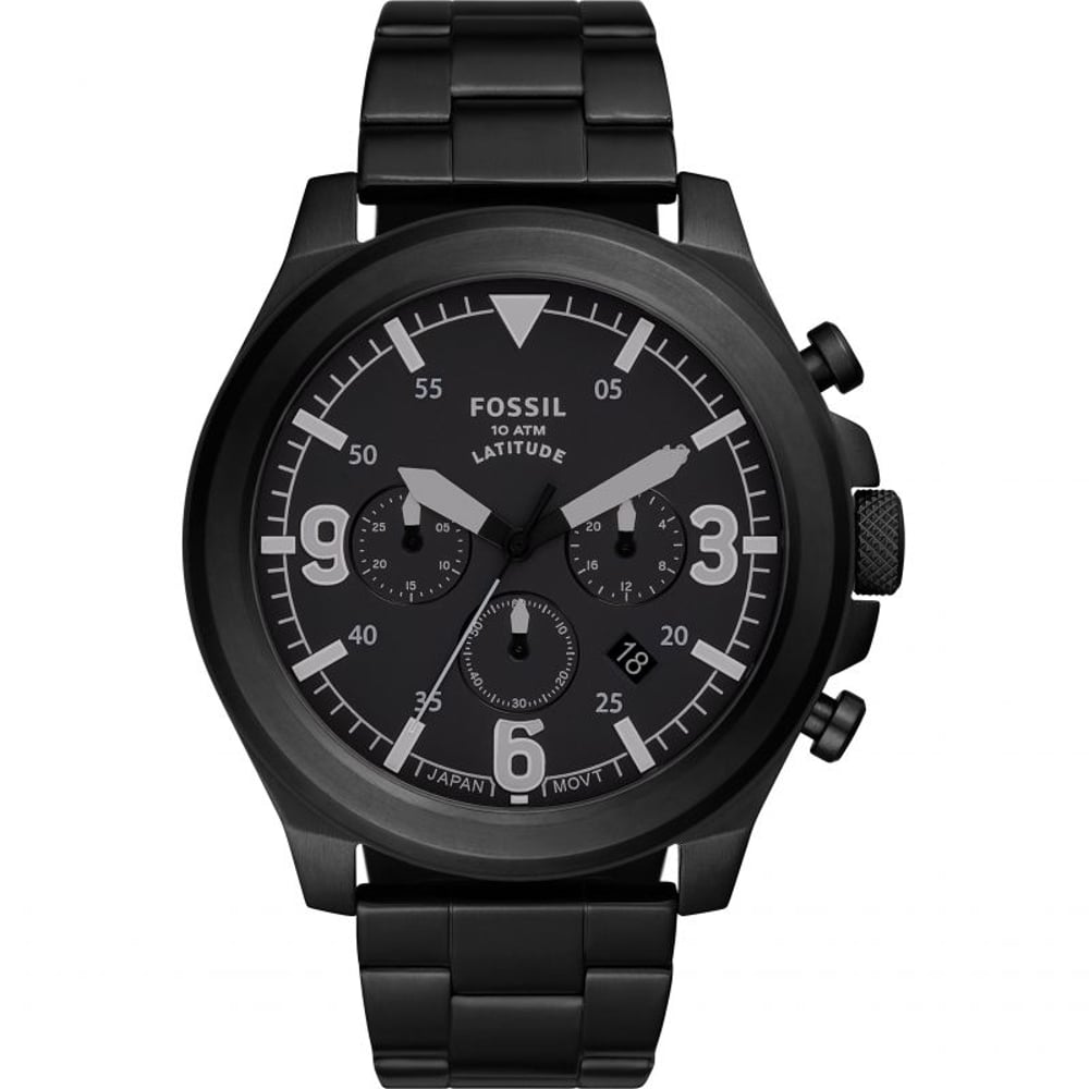 Fossil Men's Latitude Chronograph Black Stainless Steel Black Dial Watch FS5754 Fossil Men's Latitude Chronograph Black Stainless Steel Black Dial Watch FS5754