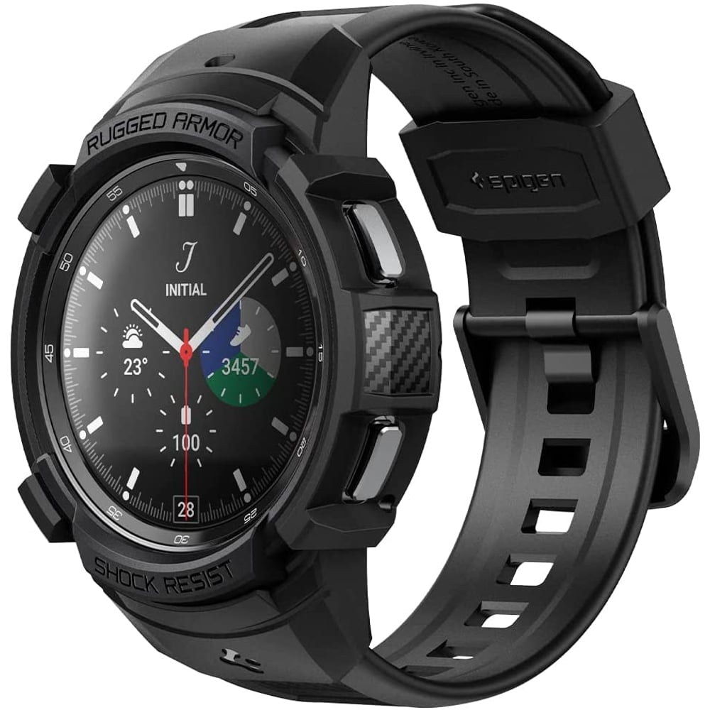 Spigen Rugged Armor Pro Designed For Samsung Galaxy Watch 4 Classic 46mm Case With Band - Black