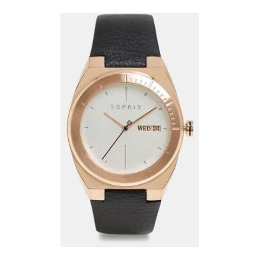 ESPRIT Strike Black Leather Analog Watch For Men ES1G158L0025