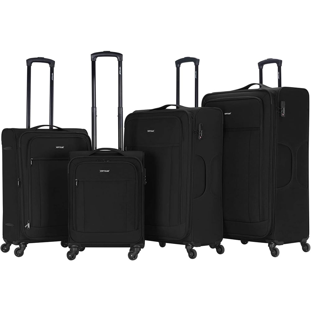 Viptour Set Of 4 Light Weight Polyester Jacqard Trolley Luggage With Number Lock, Charcoal- 20, 24, 28, 32 Inches Viptour Set Of 4 Light Weight Polyester Jacqard Trolley Luggage With Number Lock, Charcoal- 20, 24, 28, 32 Inches