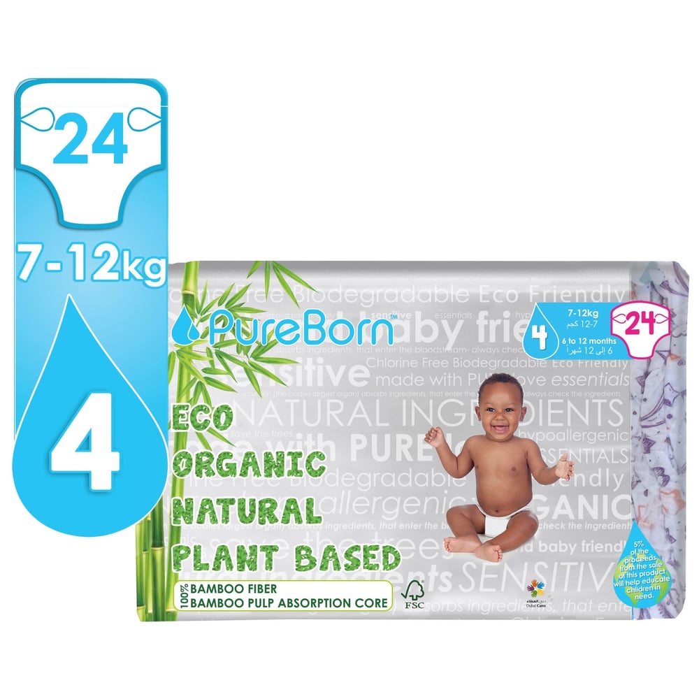 PureBorn 50566 Size 4 Nappy Single Pack 7 to 12 kg Palm 24Pcs PureBorn 50566 Size 4 Nappy Single Pack 7 to 12 kg Palm 24Pcs