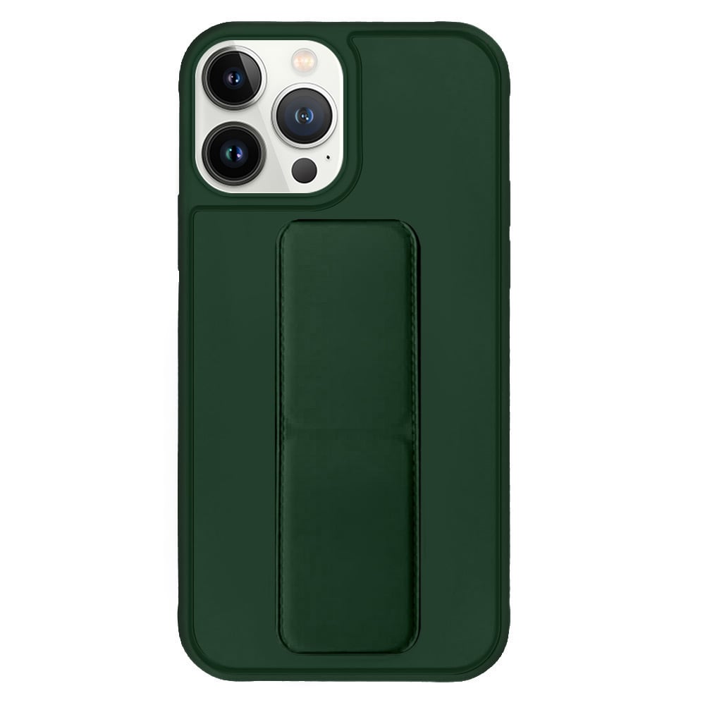 Margoun case for iPhone 14 Pro with Hand Grip Foldable Magnetic Kickstand Wrist Strap Finger Grip Cover 6.1 inch Dark Green