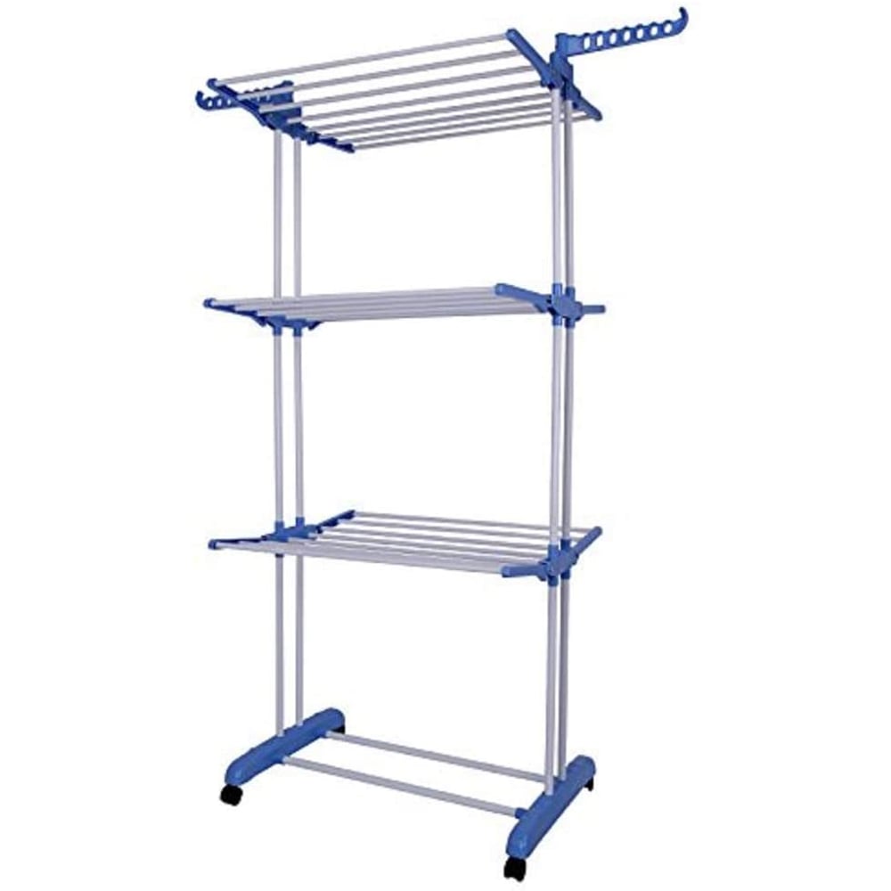 Lavish Carbon Steel Full Size Heavy Duty Double Pole 3 Layer Cloth Drying Stand, Laundry Rack Stand, Blue Lavish Carbon Steel Full Size Heavy Duty Double Pole 3 Layer Cloth Drying Stand, Laundry Rack Stand, Blue