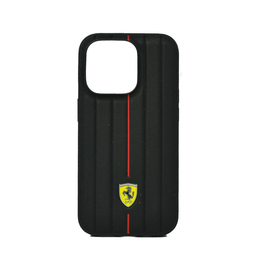 Ferrari Leather Case With Embossed Stripes Yellow Shield Logo For Iphone 14 Pro Black Ferrari Leather Case With Embossed Stripes Yellow Shield Logo For Iphone 14 Pro Black