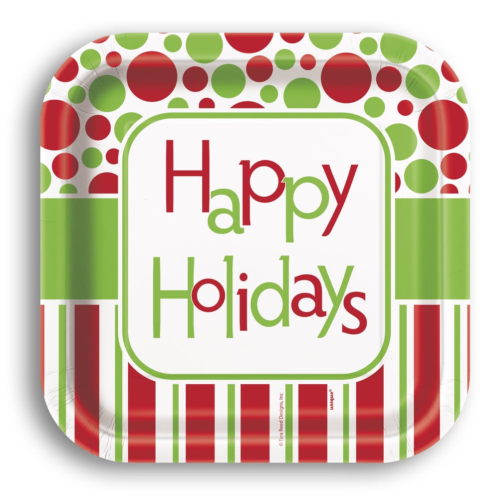 Unique Happy Holidays 10 7in Square Plates46884