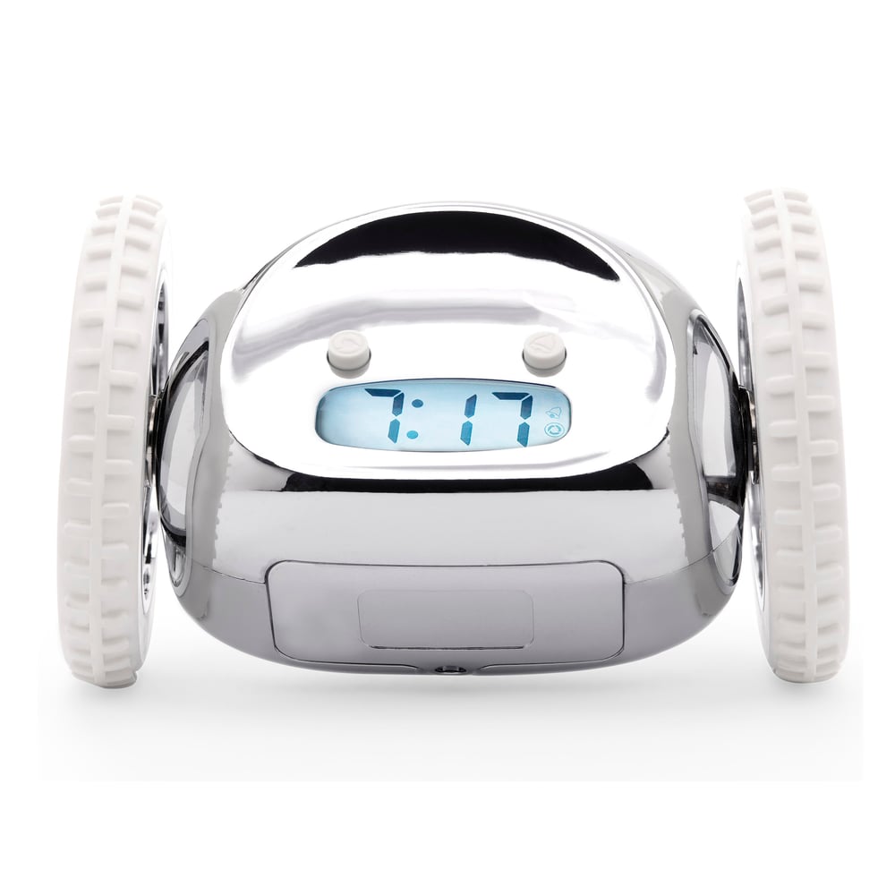 Clocky alarm clock on wheels - Chrome