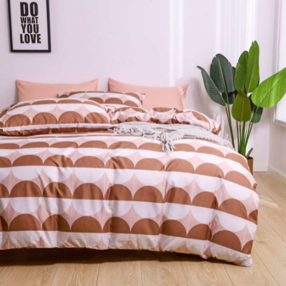 Luna Home King Size 6 Pieces Bedding Set Without Filler, Circle Design Brown Color