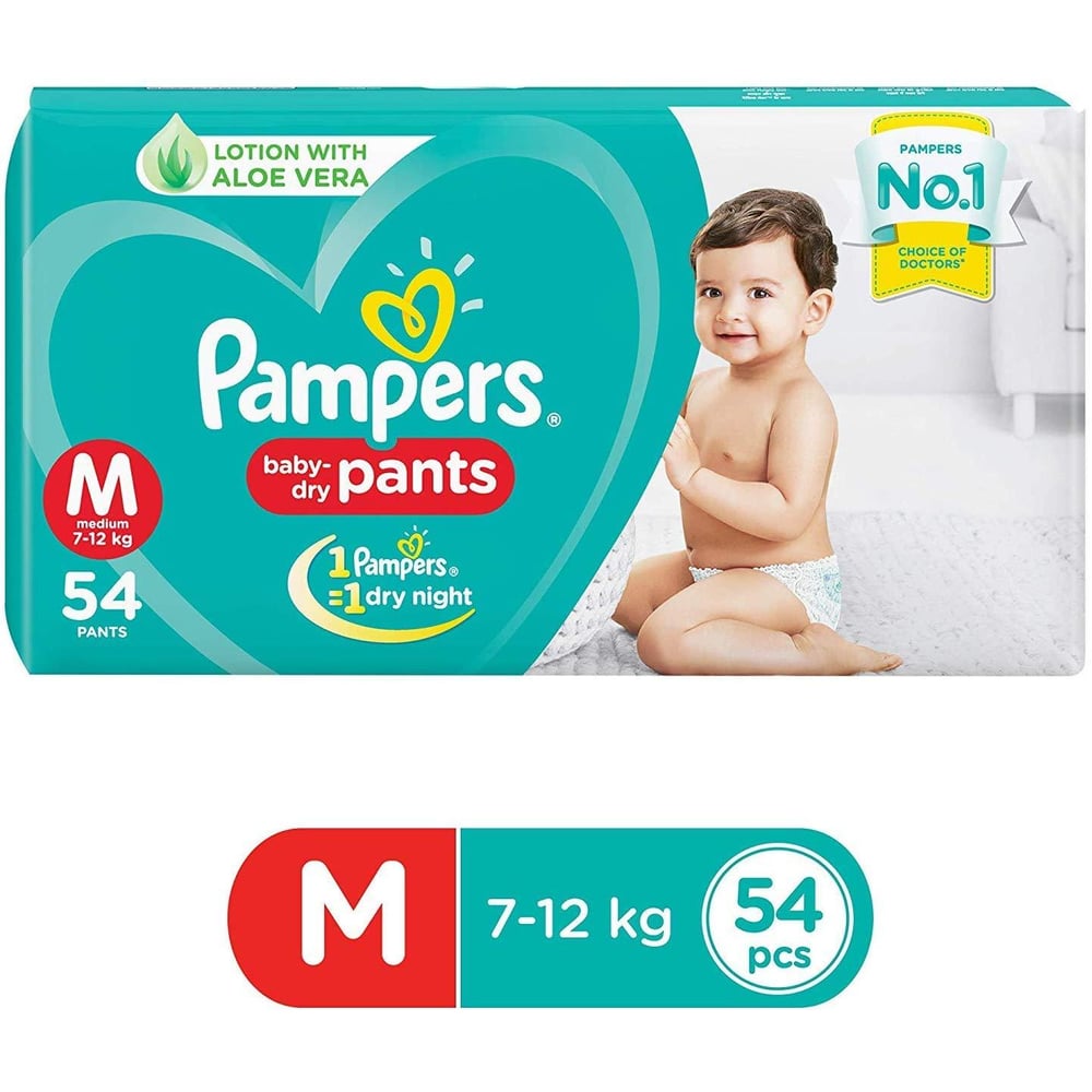 Pampers Baby Dry Pants with Aloe Vera, Size Medium 7-12KG, (54 Counts)