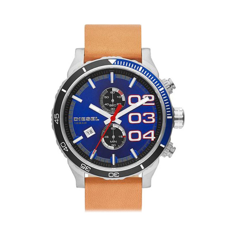 Diesel Men's Blue Dial Leather Band Chronograph Watch - DZ4322