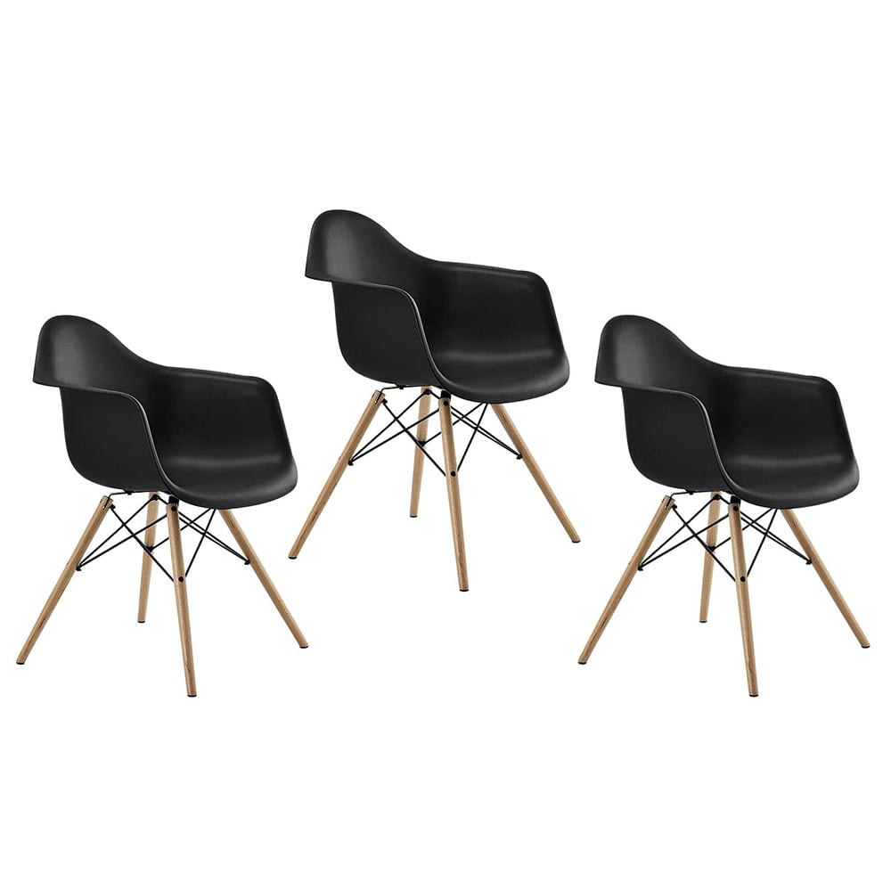 Mahmayi Furniture Set of 3 Black- Eames Style Armchair with Natural Wood Legs Eiffel Dining Room Chair Mahmayi Furniture Set of 3 Black- Eames Style Armchair with Natural Wood Legs Eiffel Dining Room Chair