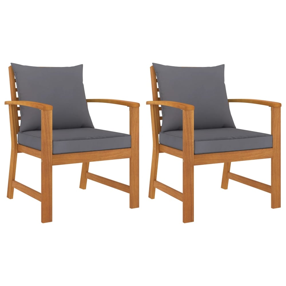 vidaXL Garden Chairs 2 pcs with Dark Grey Cushion Solid Acacia Wood vidaXL Garden Chairs 2 pcs with Dark Grey Cushion Solid Acacia Wood