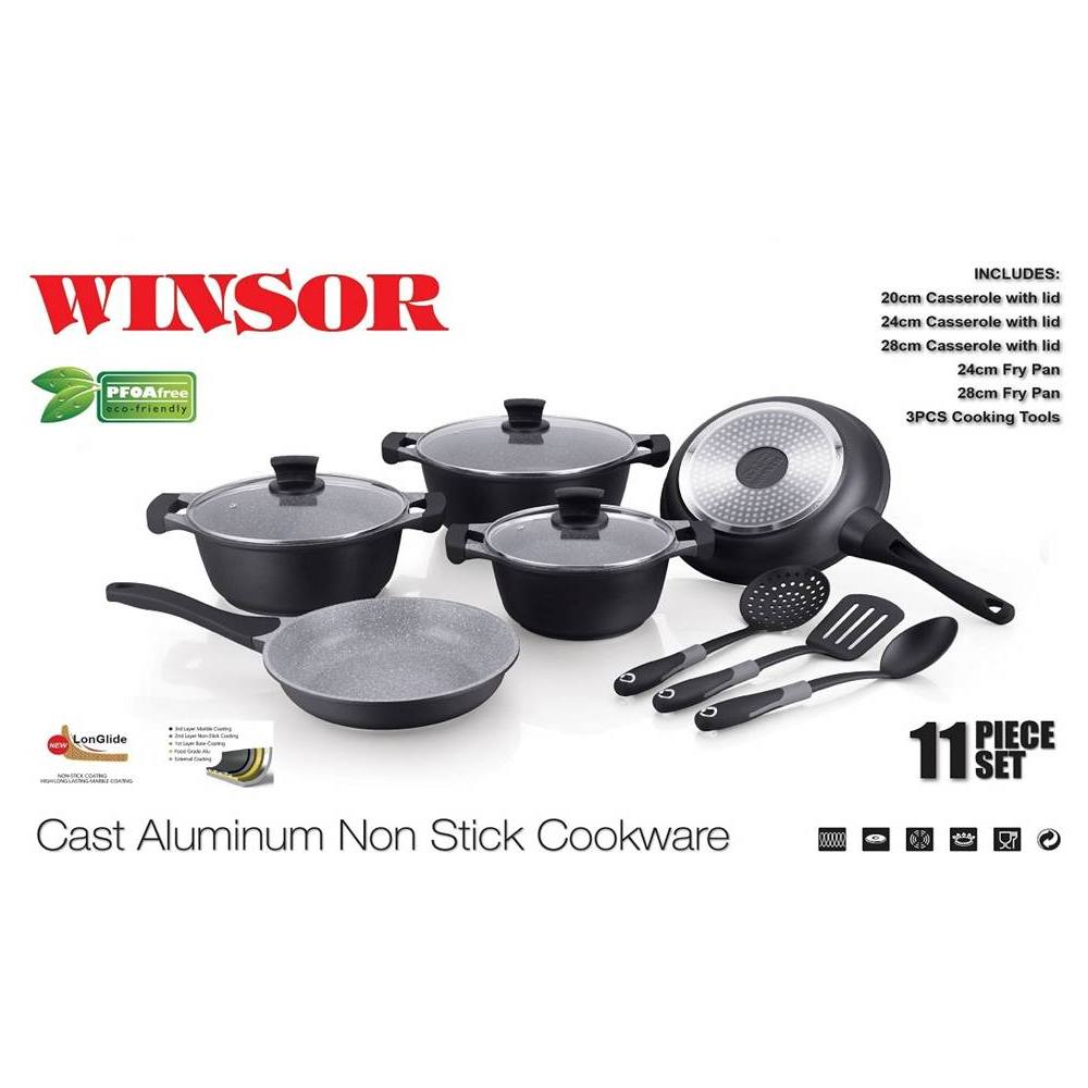 Winsor Cast Aluminium Granite Cookware Non Stick 11Pc Set Black