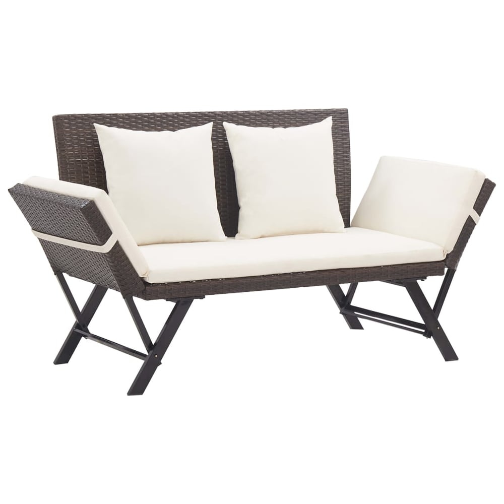 vidaXL Garden Bench with Cushions 176 cm Brown Poly Rattan vidaXL Garden Bench with Cushions 176 cm Brown Poly Rattan