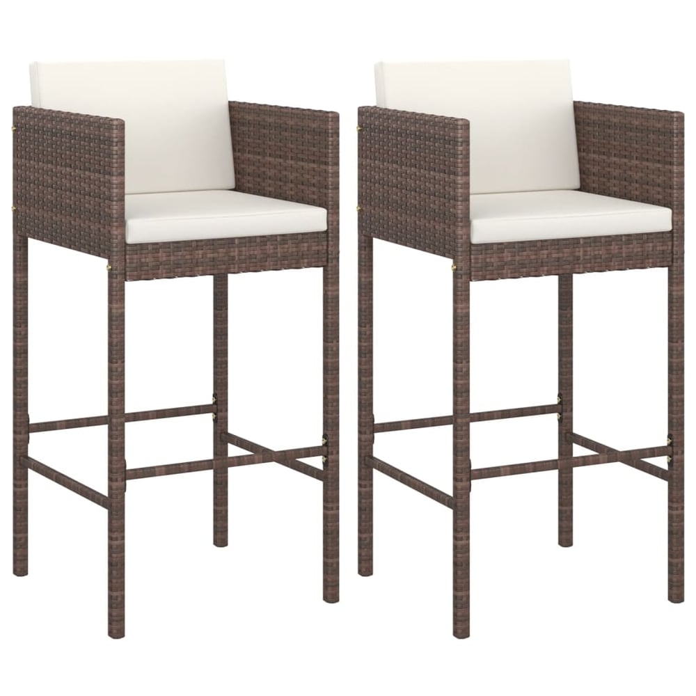Vidaxl Bar Stools 2 Pcs With Cushions Brown Poly Rattan