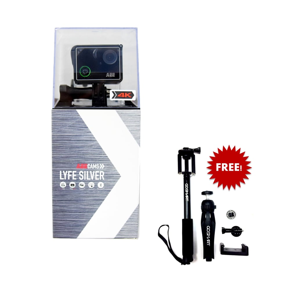 AEE Lyfe Silver 4K Action Camera with FREE GOSMART Selfie Kit AEE Lyfe Silver 4K Action Camera with FREE GOSMART Selfie Kit