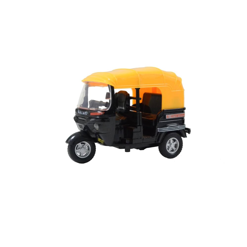 Toy Land Bajaj Auto Rickshaw Push Back Die Cast Metal Model For Kids-black