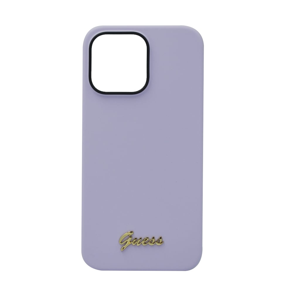 Guess Silicone Pc Camera Script Logo Hard Case For Iphone 14 Pro Max Purple