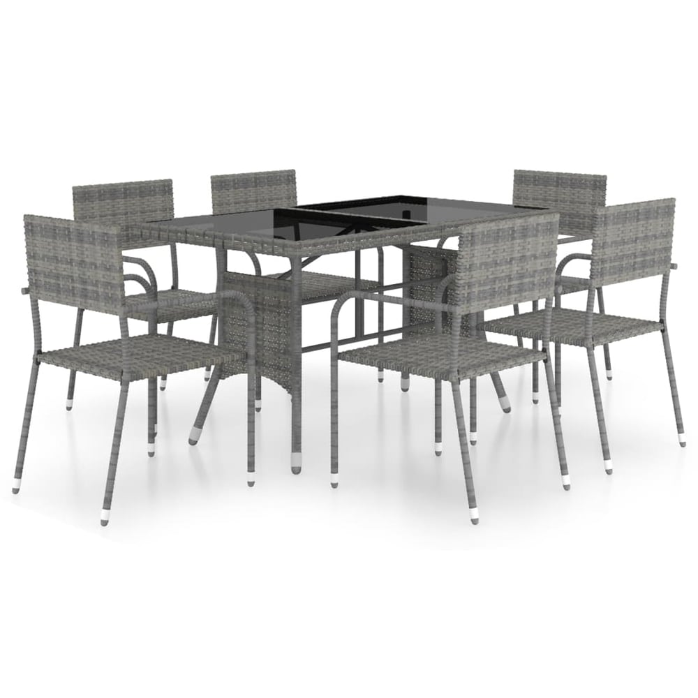 vidaXL 7 Piece Garden Dining Set Poly Rattan Anthracite & Grey