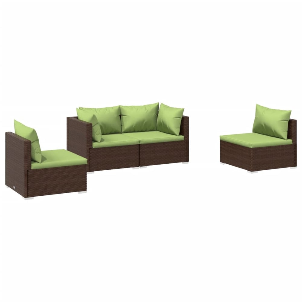 vidaXL 4 Piece Garden Lounge Set with Cushions Poly Rattan Brown vidaXL 4 Piece Garden Lounge Set with Cushions Poly Rattan Brown