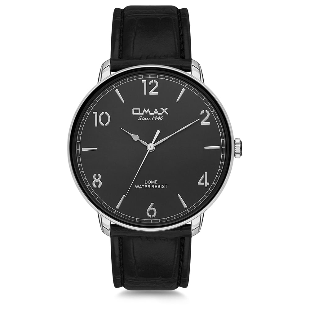 Omax Dome Series Black Leather Analog Watch For Men DC001P22I