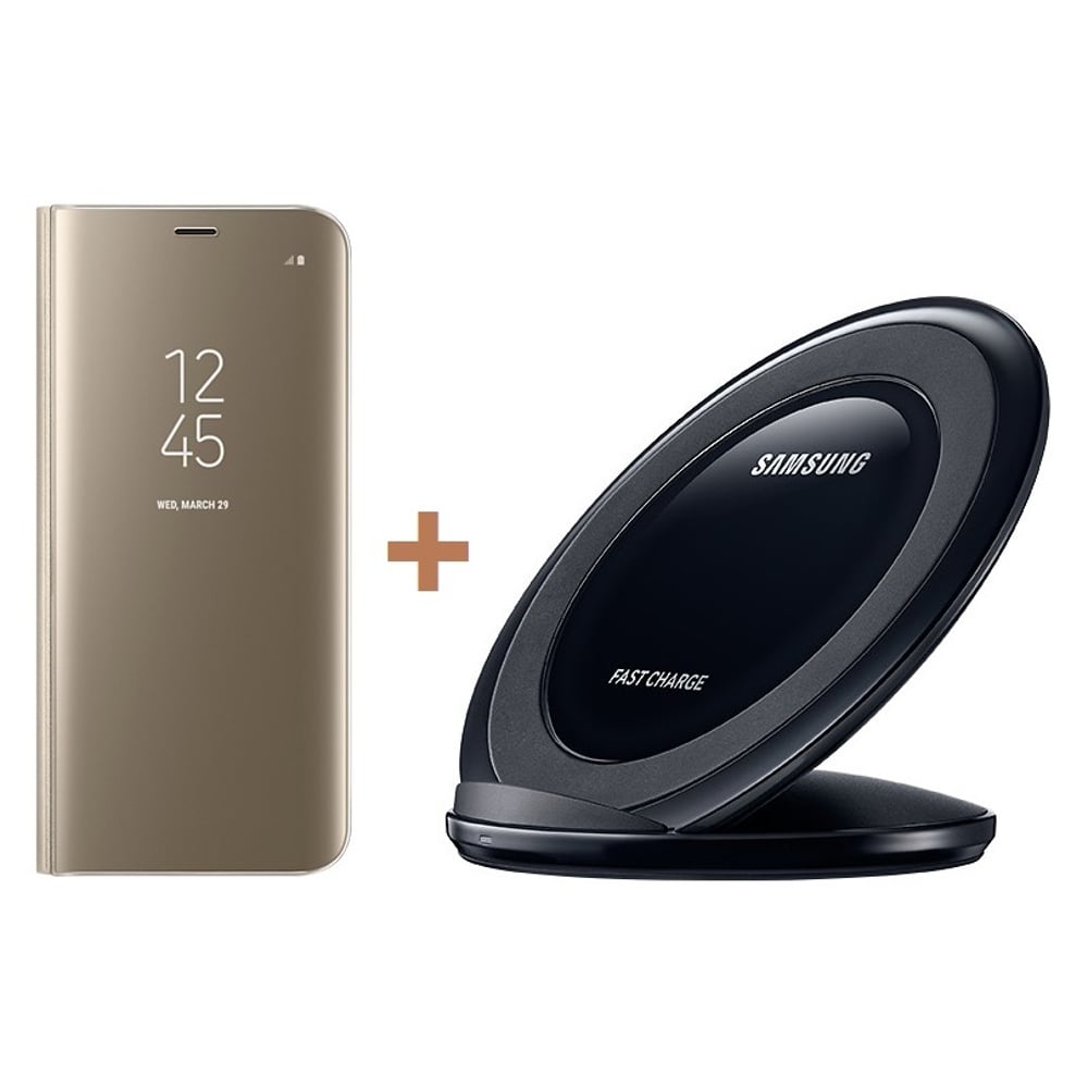 Samsung Clear View Standing Cover Gold For Galaxy S8 Plus + EPNG930BBEGAE Universal Wireless Charging Stand Black Samsung Clear View Standing Cover Gold For Galaxy S8 Plus + EPNG930BBEGAE Universal Wireless Charging Stand Black