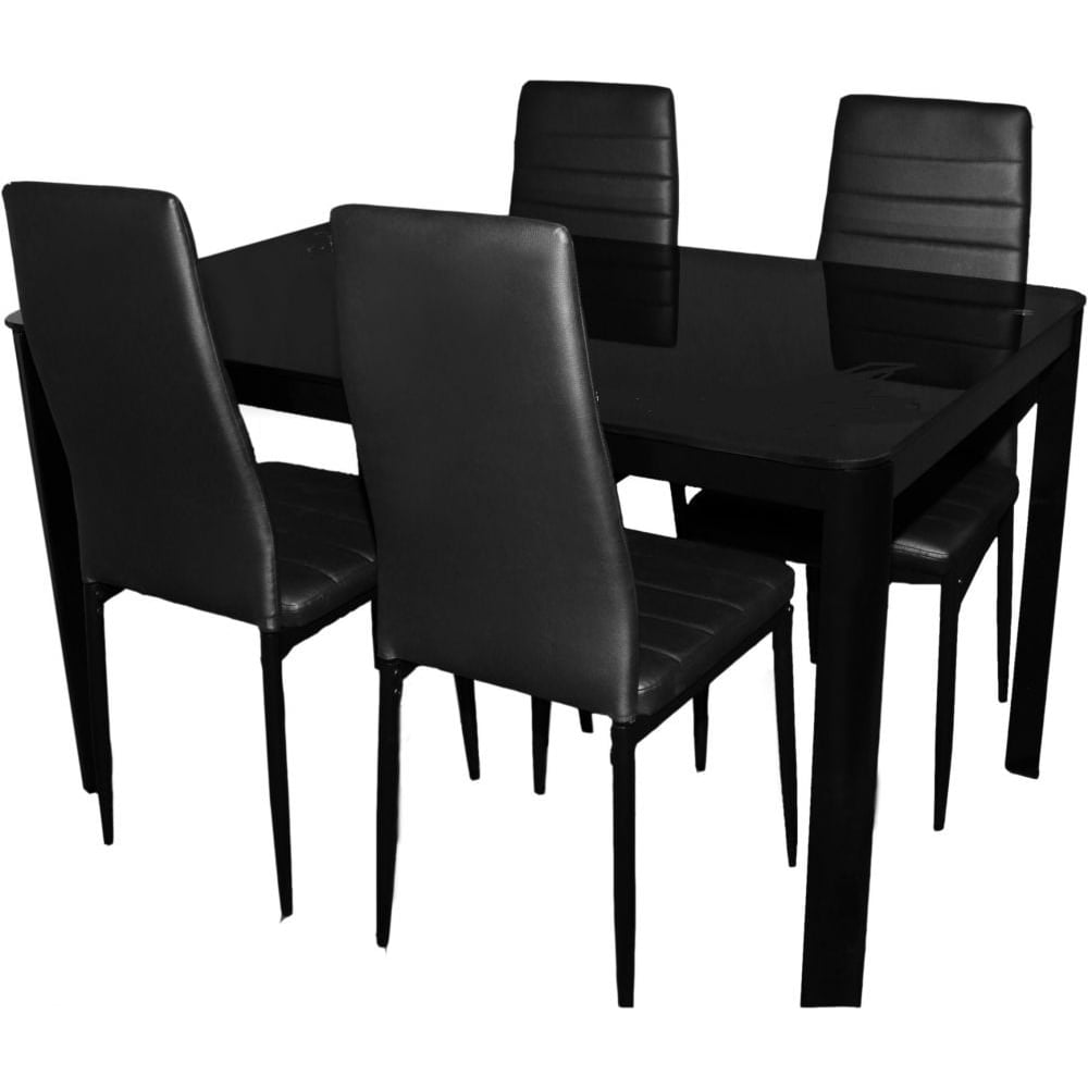 MH Glass Dining Table Set, with 4 Chairs, Black 130 cm x 80 cm x 74 cm MH Glass Dining Table Set, with 4 Chairs, Black 130 cm x 80 cm x 74 cm