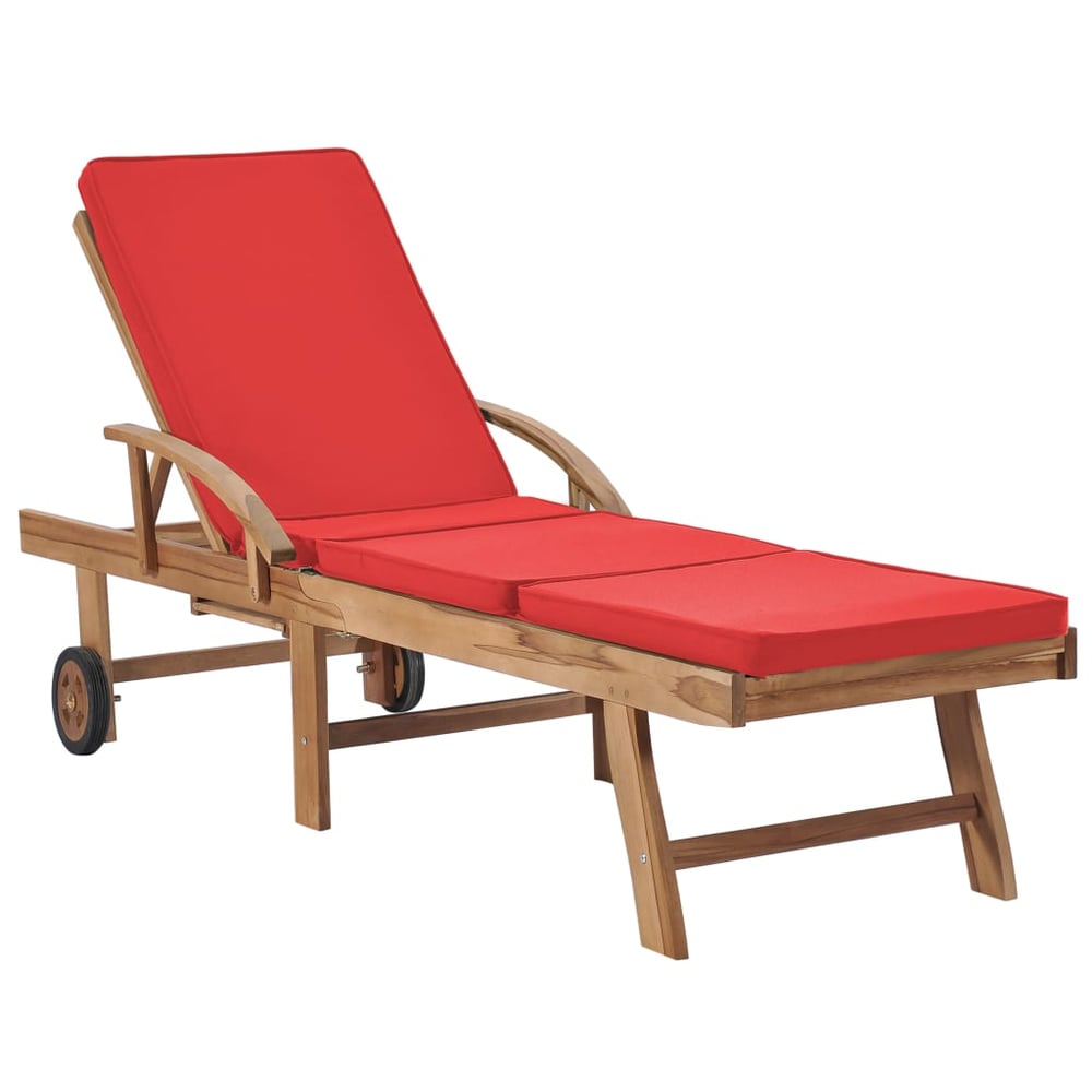 vidaXL Sun Lounger with Cushion Solid Teak Wood Red