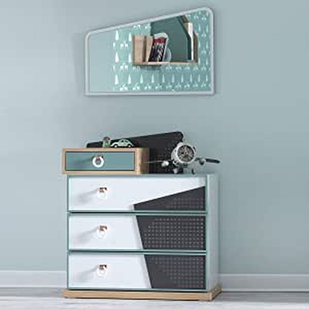 Porto White and Natural Oak Dressing Table with Mirror Porto White and Natural Oak Dressing Table with Mirror