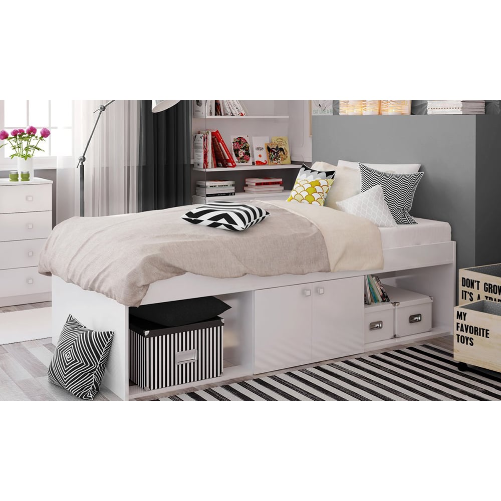 Kidsaw Single Bed with Storage Low Cabin Storage Single Bed with Mattress White Kidsaw Single Bed with Storage Low Cabin Storage Single Bed with Mattress White