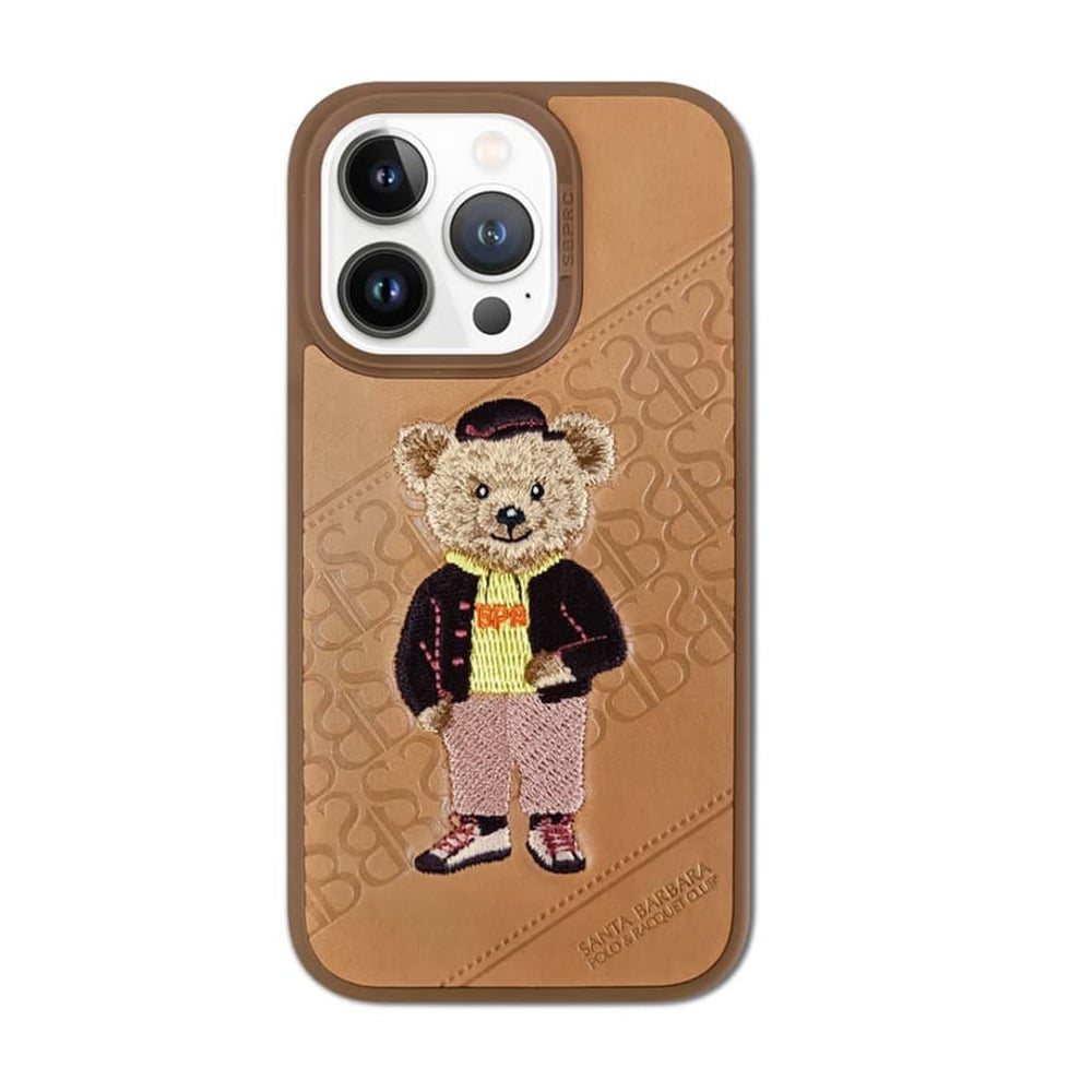 Santa Crete Series Retro and Classic Embroidery and Emboss design Phone Case for iPhone14 Pro Brown