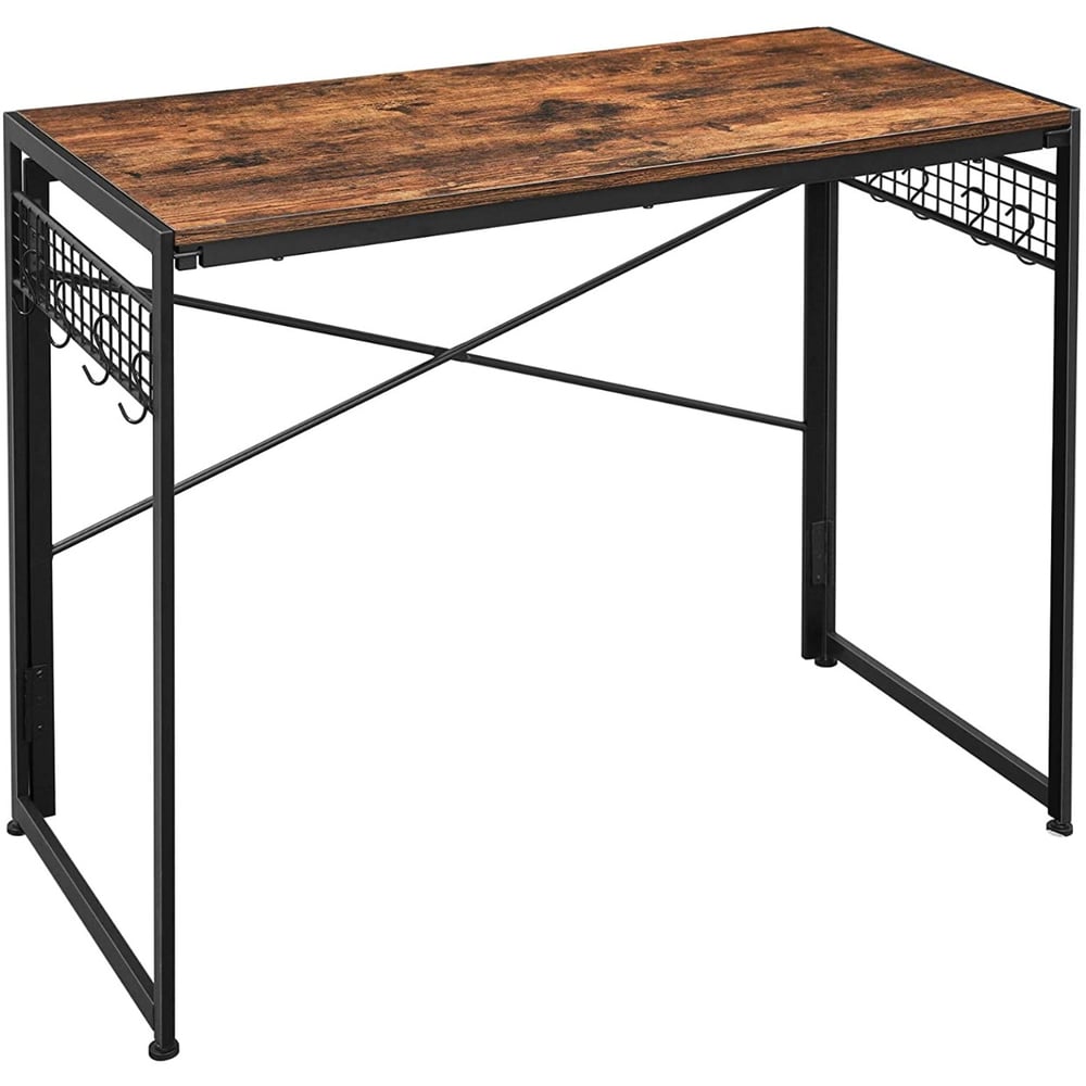 Mahmayi Computer Folding Desk, 39-inch Writing Desk With 8 Hooks, Simple Small Desk, Study Workstation, No Tools Required For Home Office, Laptop And Pc, Rustic Brown And Black Ulwd42x Mahmayi Computer Folding Desk, 39-inch Writing Desk With 8 Hooks, Simple Small Desk, Study Workstation, No Tools Required For Home Office, Laptop And Pc, Rustic Brown And Black Ulwd42x