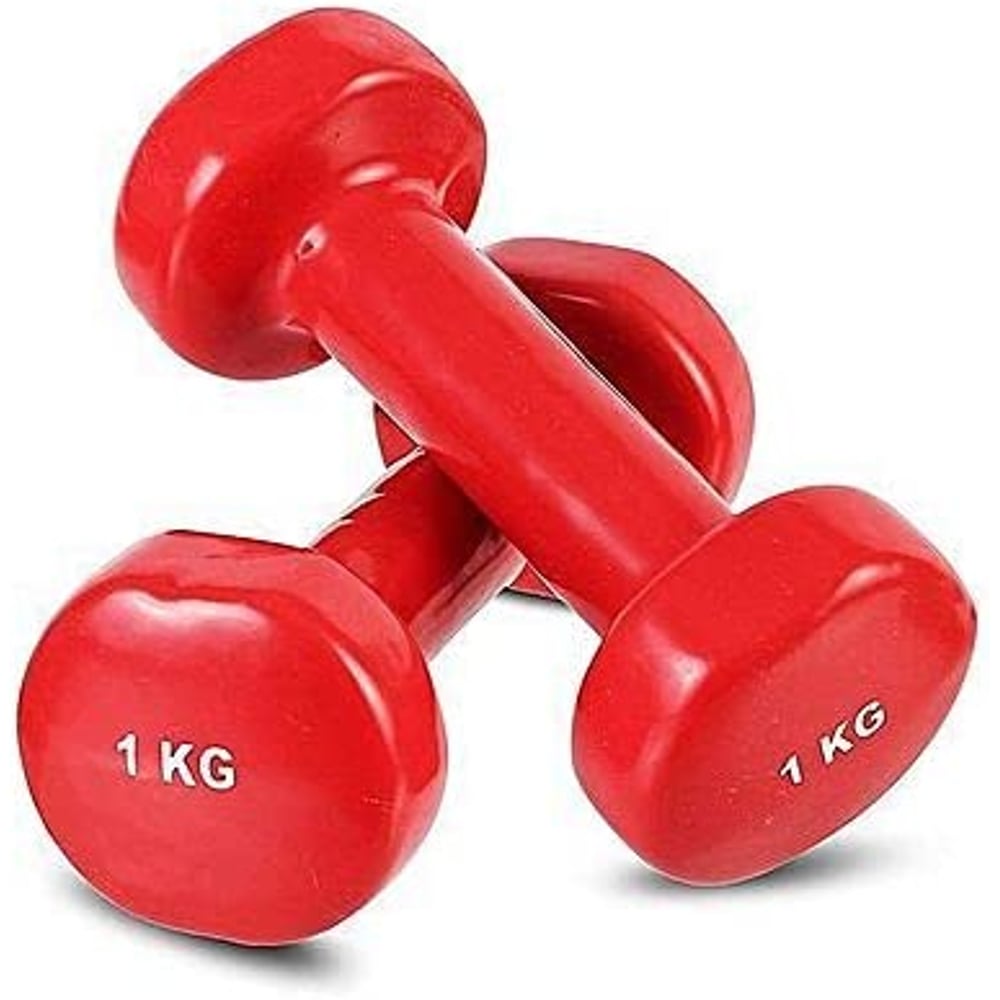 ULTIMAX 2Pcs Fitness Vinyl Dumbbell Hand Weights All-Purpose Color Coded Dumbbell for Strength Training Yoga Dumbbell RED (1 kg)