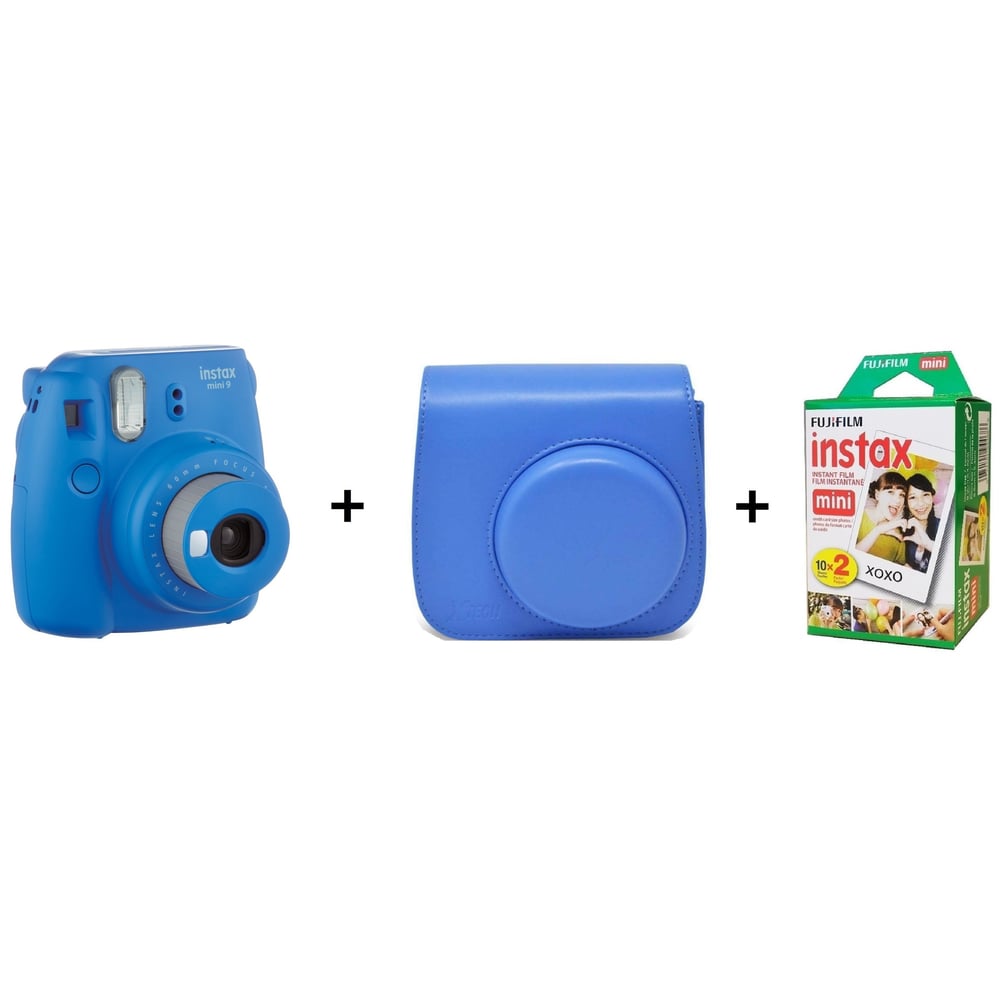 Fujifilm INSTAX Mini 9 Instant Film Camera Cobalt Blue + Leather Bag + 20 Mini Sheets