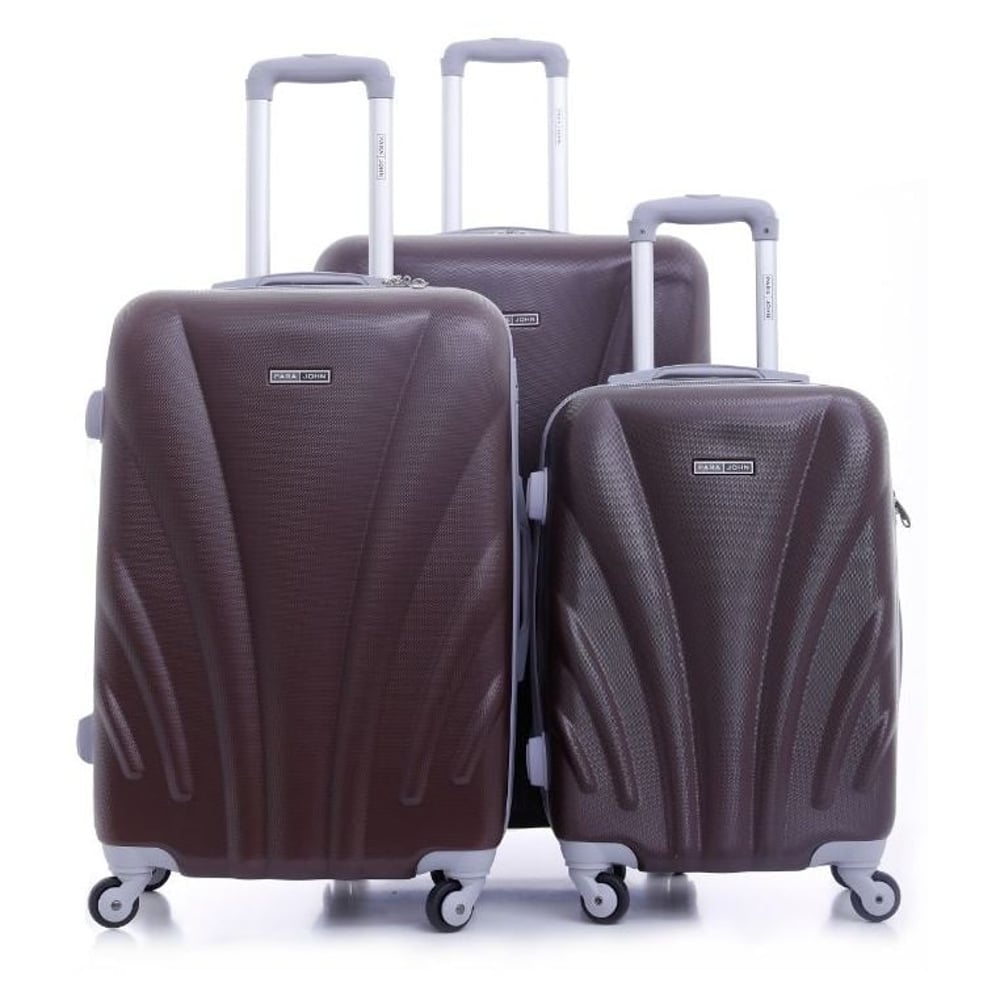 Para John ABS Luggage Travel Trolley With 4 Wheels 3pcs Set Coffee