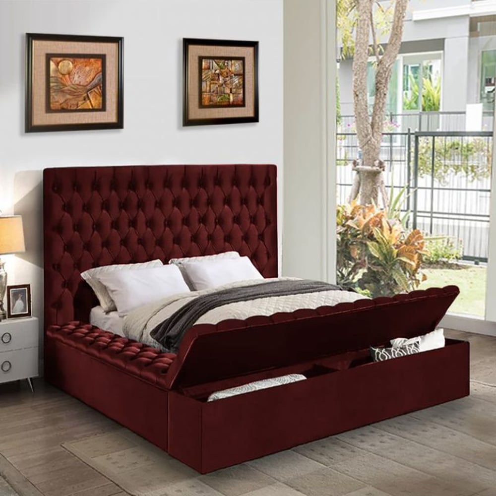 Beeston Storage Bed Maroon Queen Size With Spring Mattress Beeston Storage Bed Maroon Queen Size With Spring Mattress