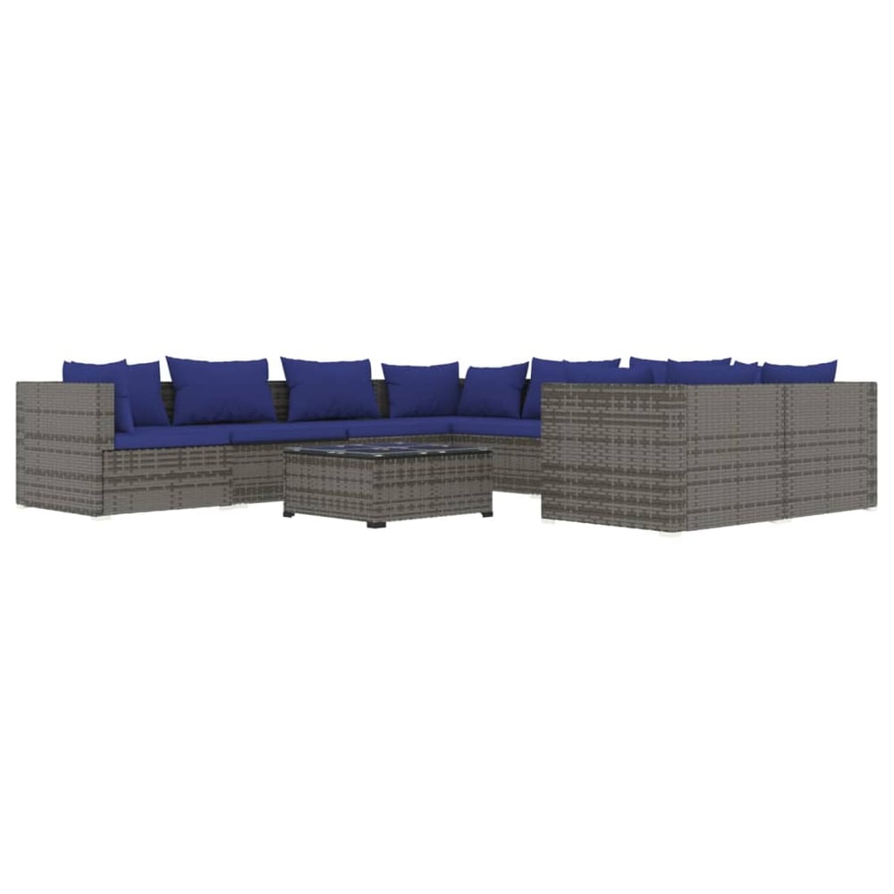 vidaXL 9 Piece Garden Lounge Set with Cushions Poly Rattan Grey vidaXL 9 Piece Garden Lounge Set with Cushions Poly Rattan Grey